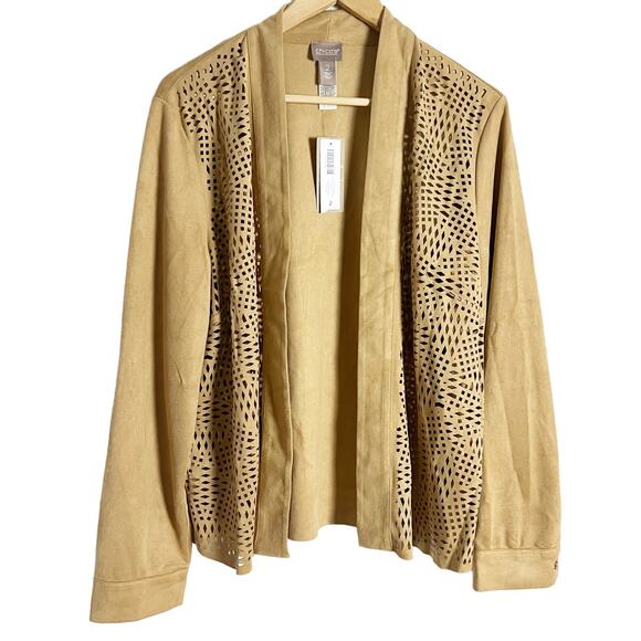 Chico’s Easy Faux Suede Perforated Jacket in Arabian Camel Size 12 - Picture 4 of 13